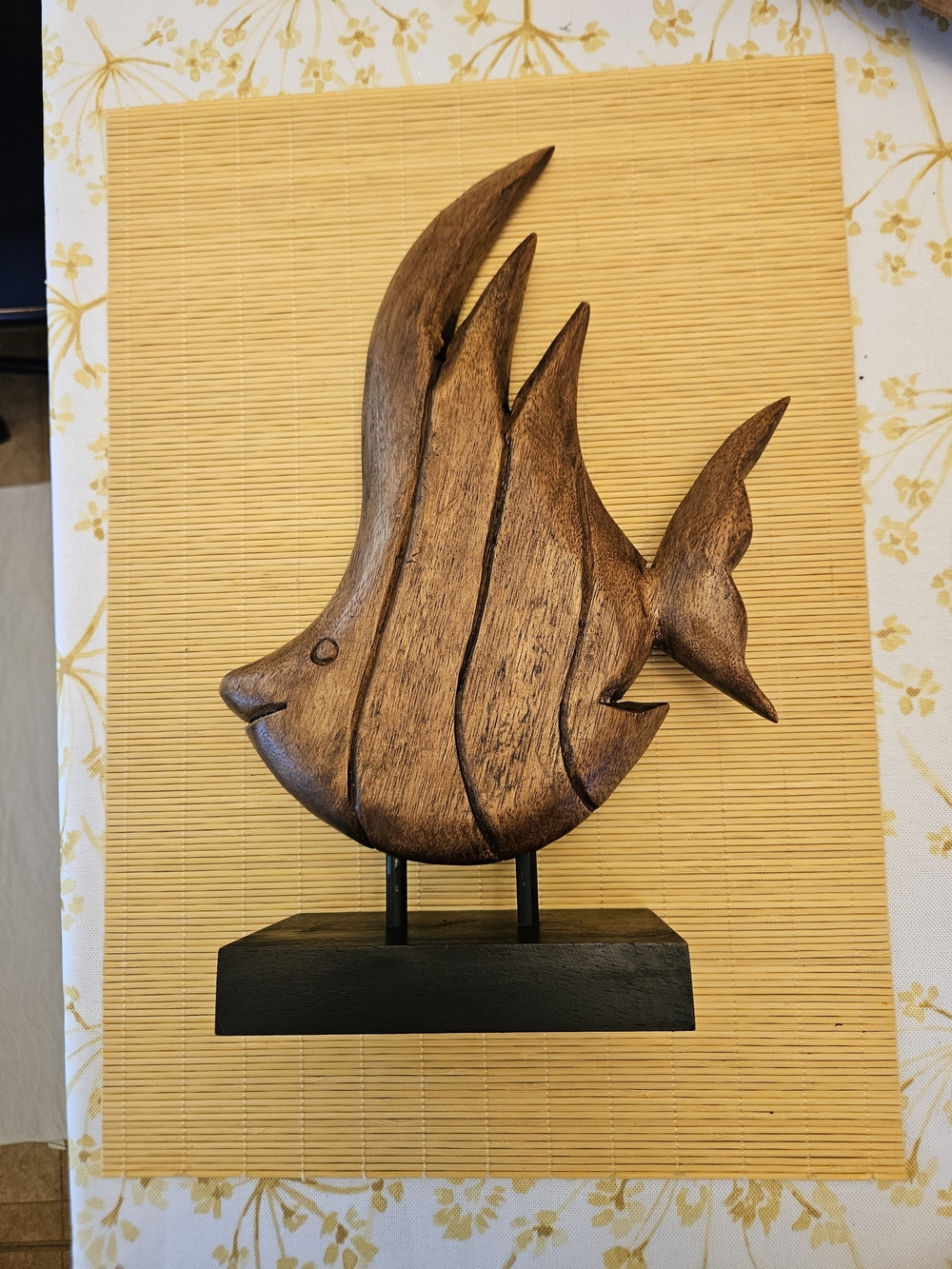Hand-Carved Wooden Fish Sculpture - Warm Brown 14"